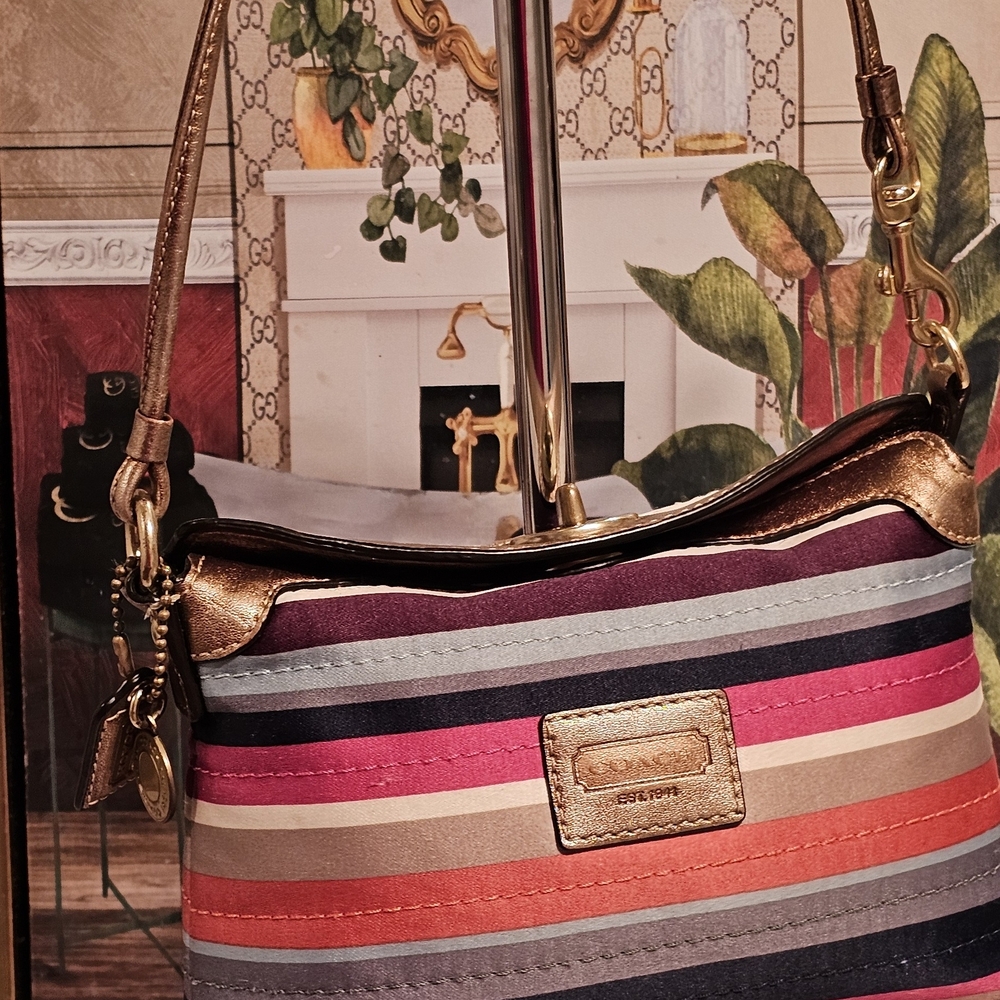 Coach Legacy Multicolor Satin Striped Women's Mini Bag/Wrislet